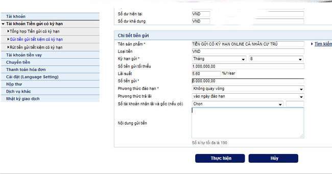 Gửi tiết kiệm online trên Internet banking bidv