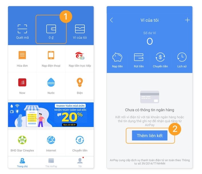 Cách liên kết ví Airpay với tài khoản ngân hàng