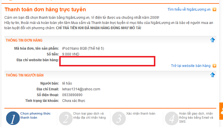 Biểu phí giao diện ví điện tử Ngân lượng