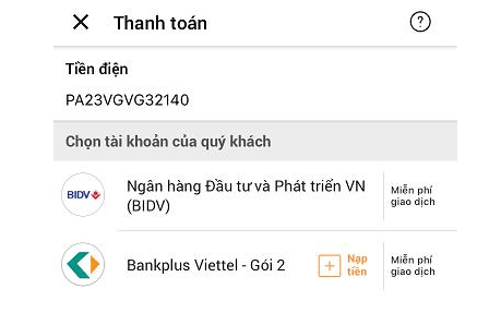 thanh toán tiền điện bằng thẻ tín dụng trên ứng dụng mobile