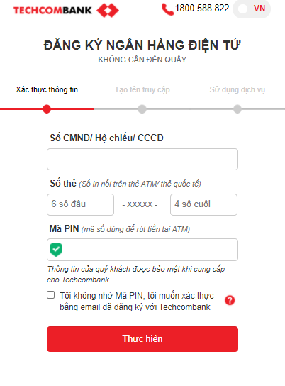 Đăng ký Internet Banking Techcombank
