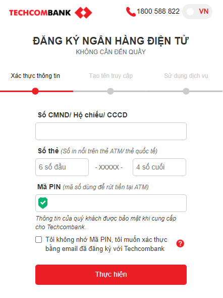 Khai báo thông tin đăng ký Internet Banking Techcombank