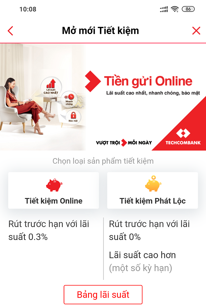 Mở tài khoản tiết kiệm Online Techcombank