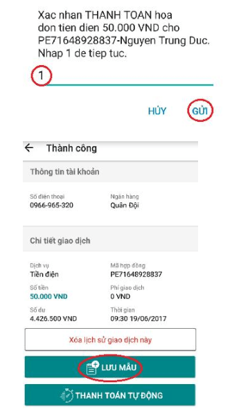 thanh toán tiền điện bằng thẻ tín dụng trên ứng dụng mobile