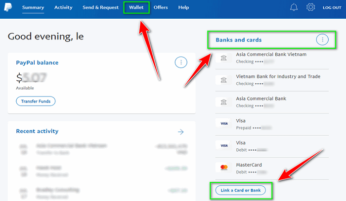 Cách add thẻ vào Paypal