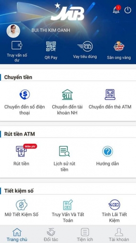 Chuyển tiền bằng điện thoại qua Internet Banking