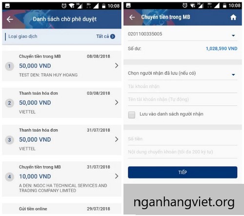 Chuyển tiền bằng điện thoại qua Internet Banking