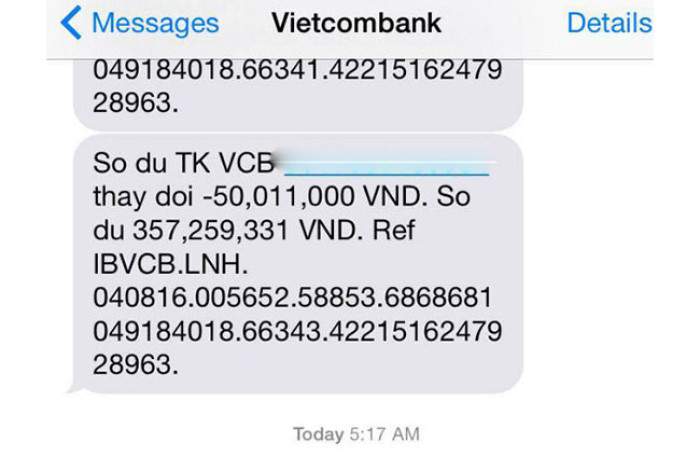 Kiểm tra số dư trong thẻ ATM qua SMS Banking