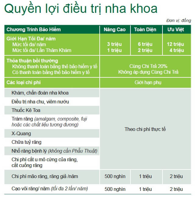 Món quà sức khỏe Manulife quyền lợi điều trị nha khoa