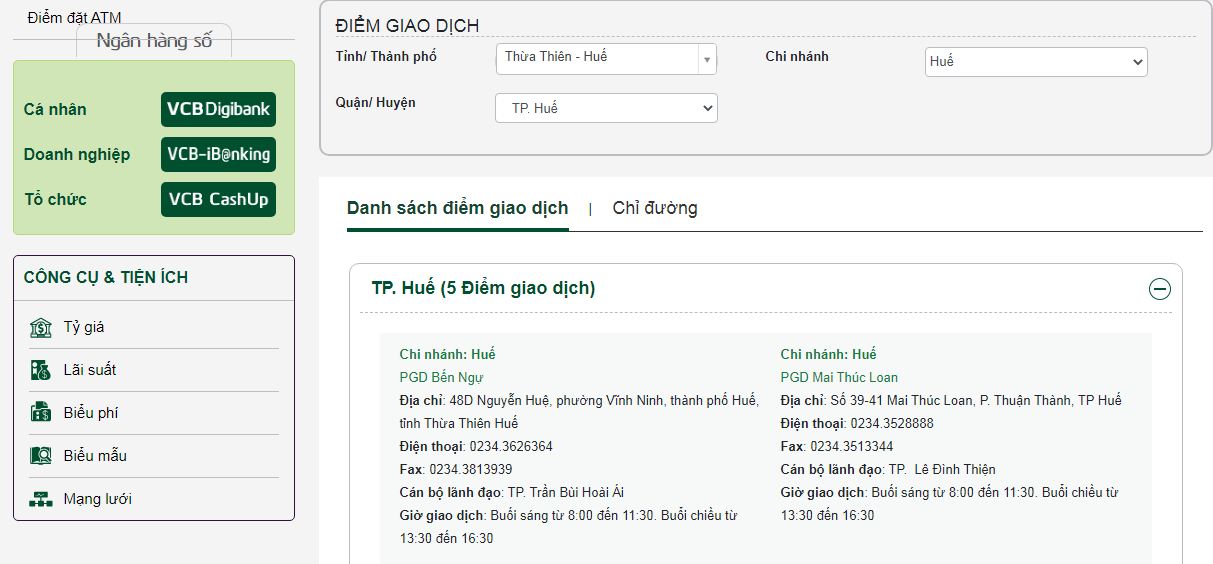 Tra cứu giờ làm việc ngân hàng Vietcombank