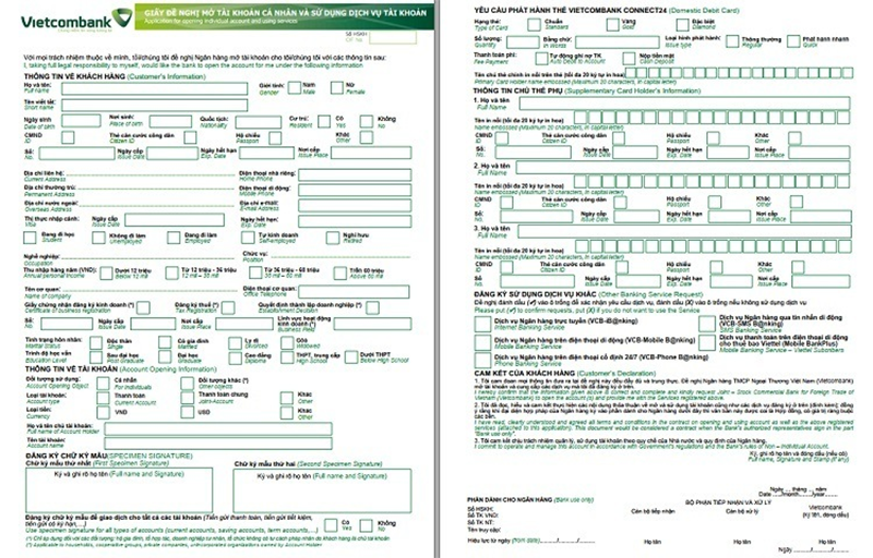 Điền đầy đủ thông tin vào đề nghị mở thẻ Visa Vietcombank