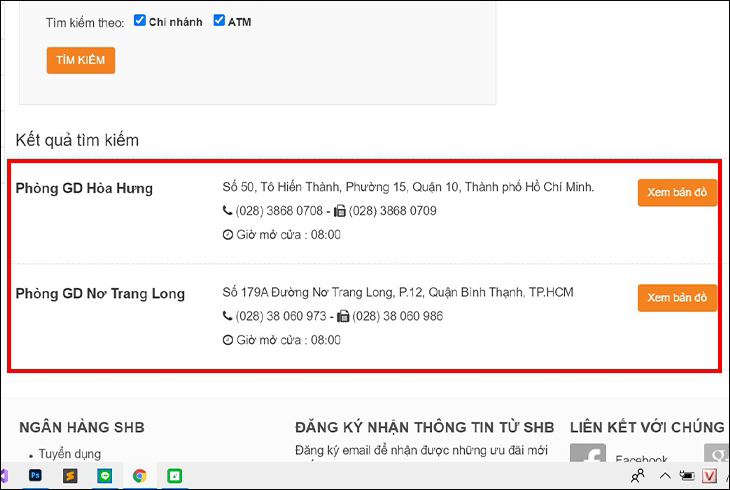 Tra cứu chi nhánh, phòng giao dịch ngân hàng SHB