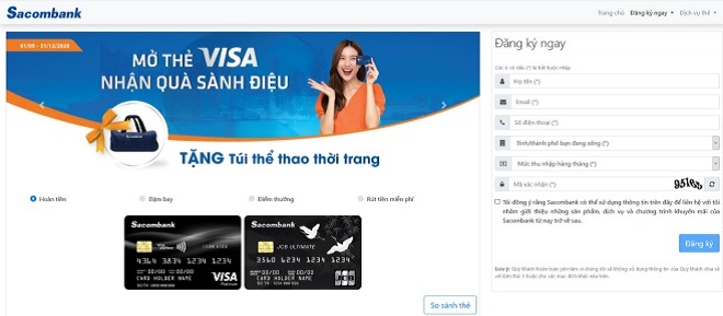 Sacombank hỗ trợ bạn đăng ký thẻ tín dụng trực tuyến