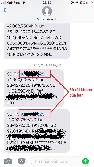 Tra cứu số tài khoản qua SMS Banking