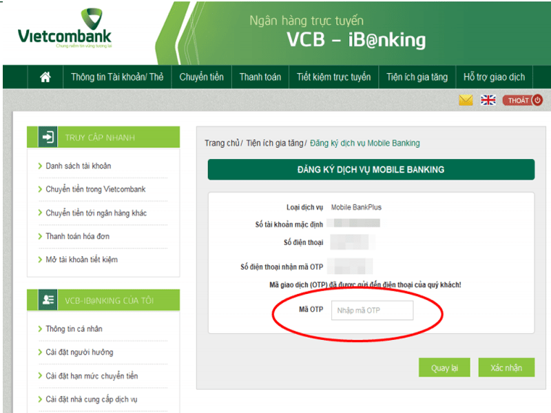 Đăng ký Bankplus Vietcombank Online