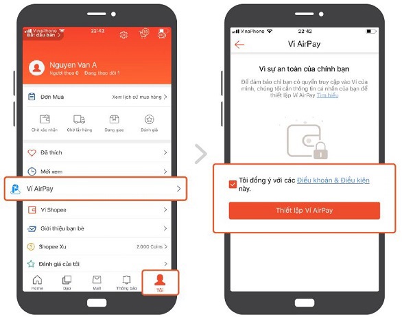 Liên kết ví airpay với shopee