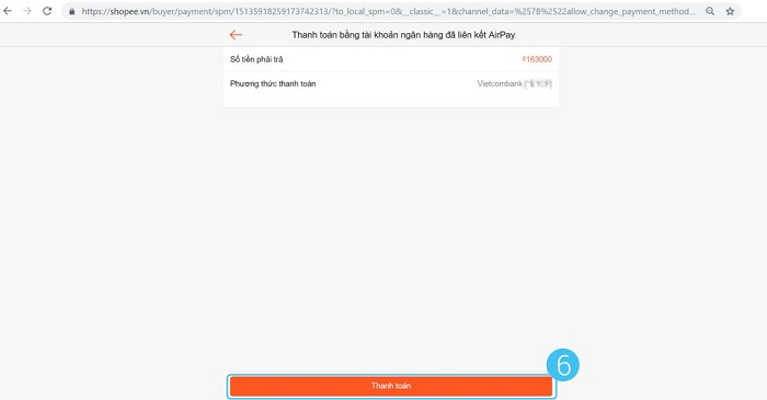 Thanh toán shopee trên web bằng ví airpay