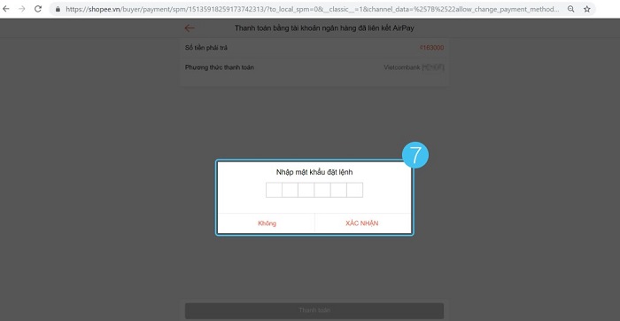 Thanh toán shopee trên web bằng ví airpay