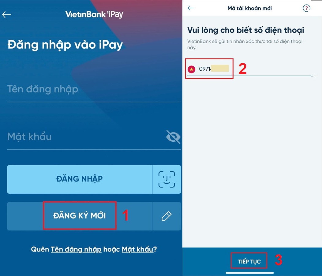 Đăng ký Vietinbank Ipay trên điện thoại