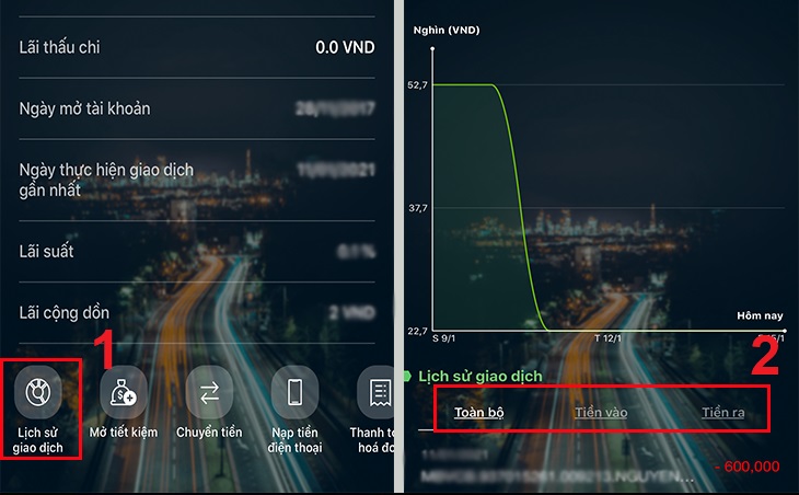 Sao kê trên ứng dụng VCB Digibank