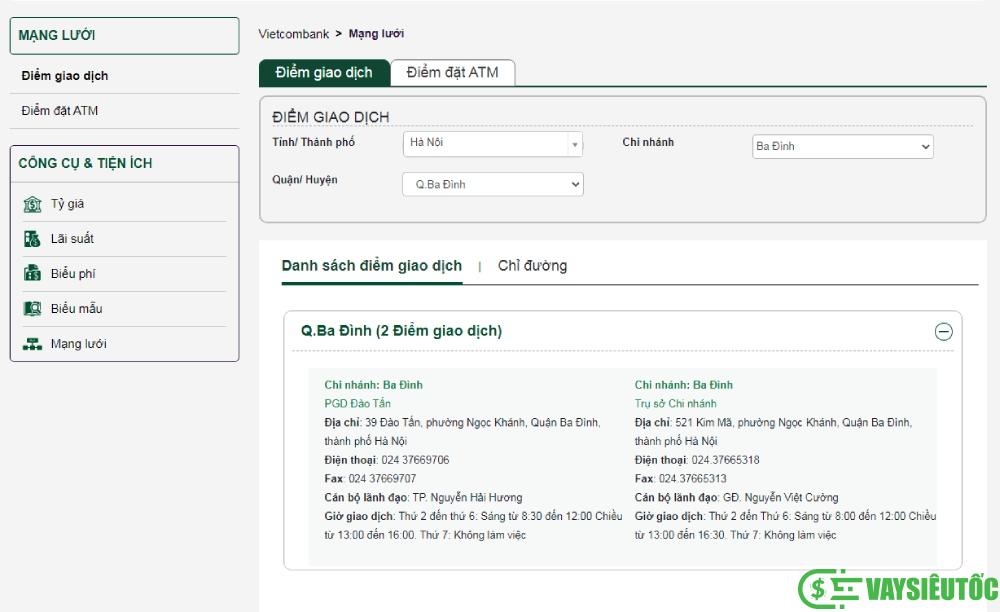 Tra cứu chi nhánh Vietcombank