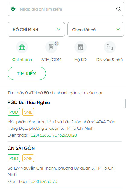 tra cứu chi nhánh/phòng giao dịch ngân hàng VPBank