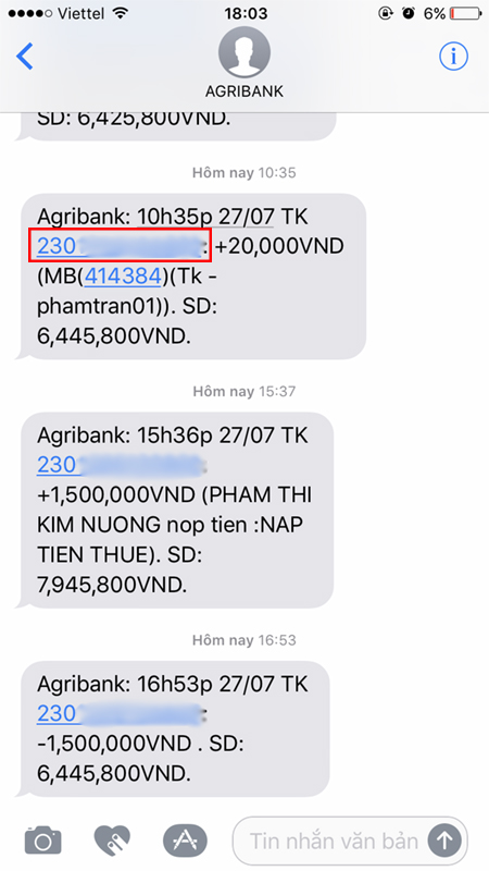 Kiểm tra số tài khoản ngân hàng Agribank qua SMS Banking