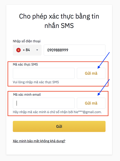 Bảo mật tài khoản bằng SMS Bước 2