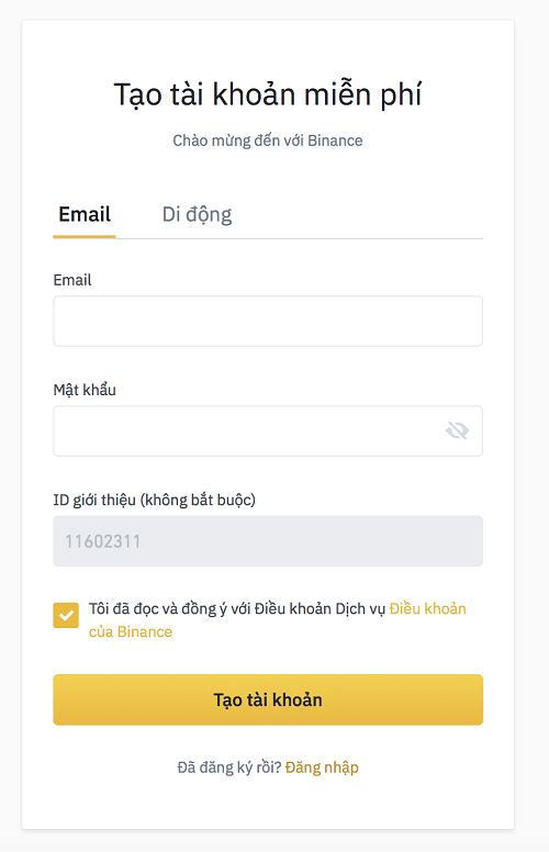 Đăng ký tài khoản sàn Binance