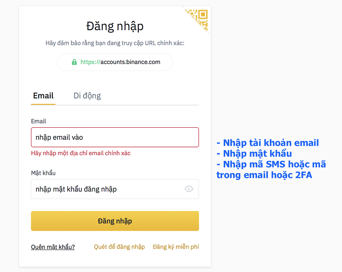 Cách đăng nhập vào sàn Binance