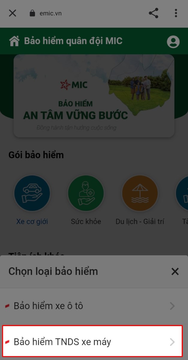 Mua bảo hiểm xe máy online trên ứng dụng My Viettel