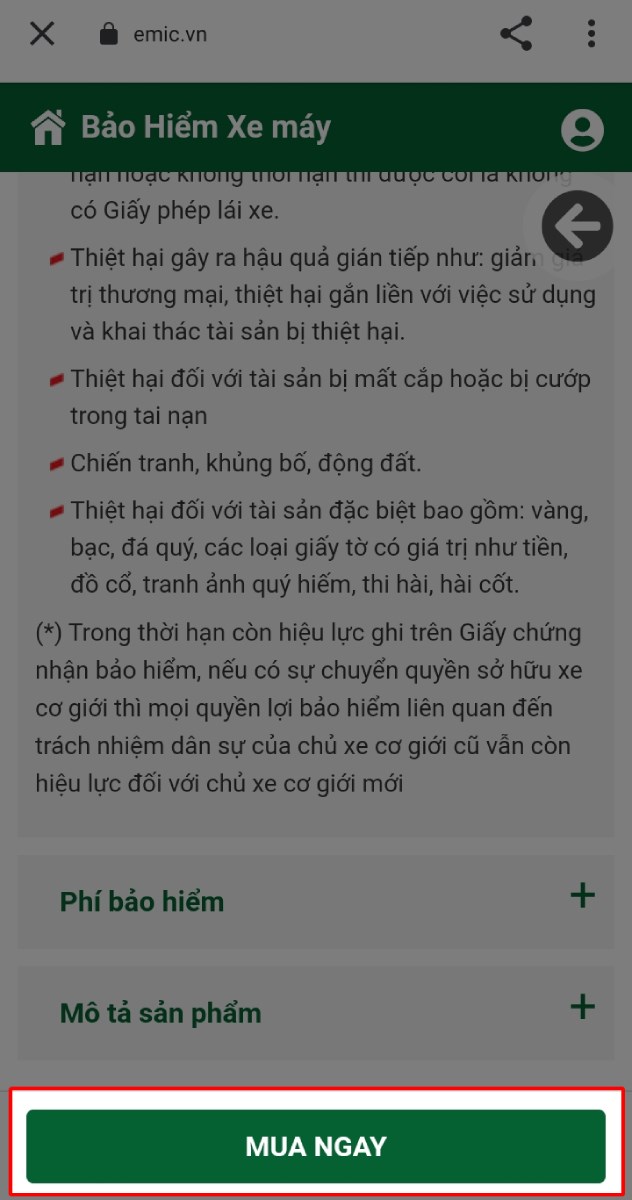 Mua bảo hiểm xe máy online trên ứng dụng My Viettel