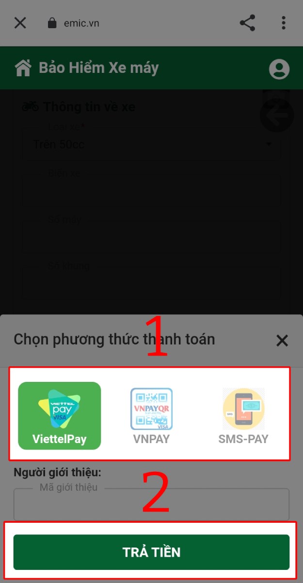 Mua bảo hiểm xe máy online trên ứng dụng My Viettel