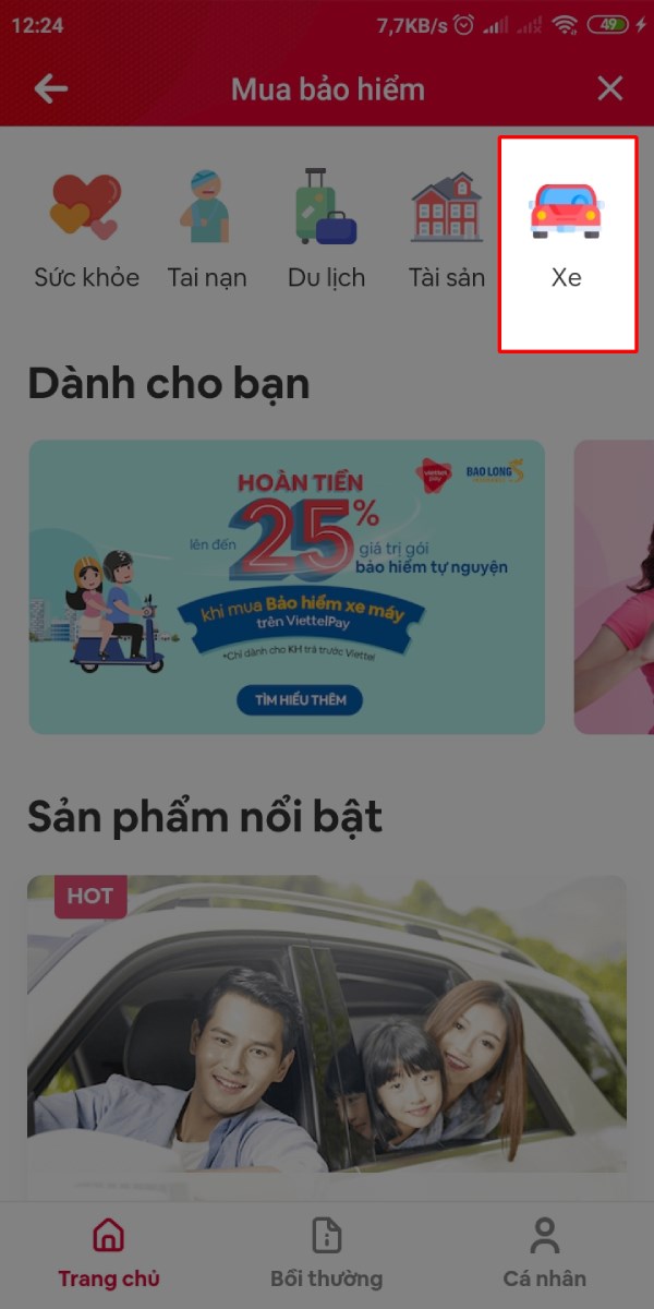 Mua bảo hiểm xe máy online trên ứng dụng ViettelPay