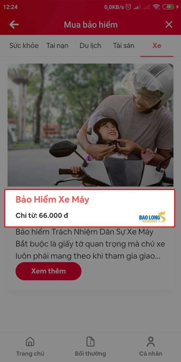 Mua bảo hiểm xe máy online trên ứng dụng ViettelPay