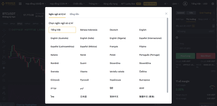 Sàn Binance hỗ trợ nhiều ngôn ngữ
