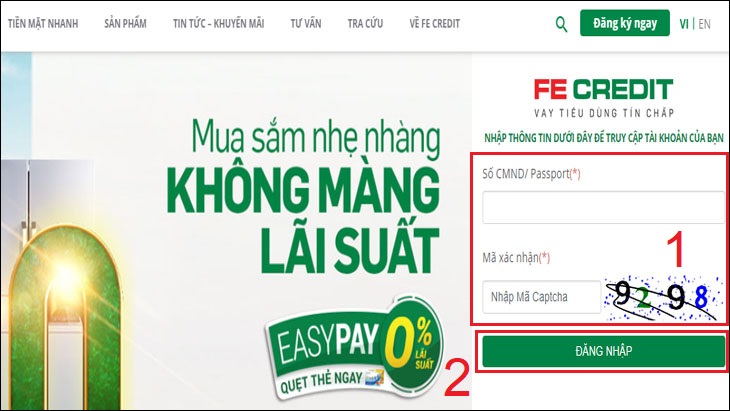 Sao kê thẻ tín dụng FE Credit trên website của FE Credit