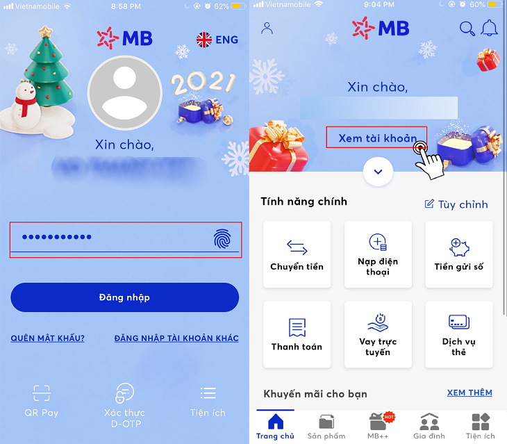 Kiểm tra tài khoản MBBank qua App MBBank