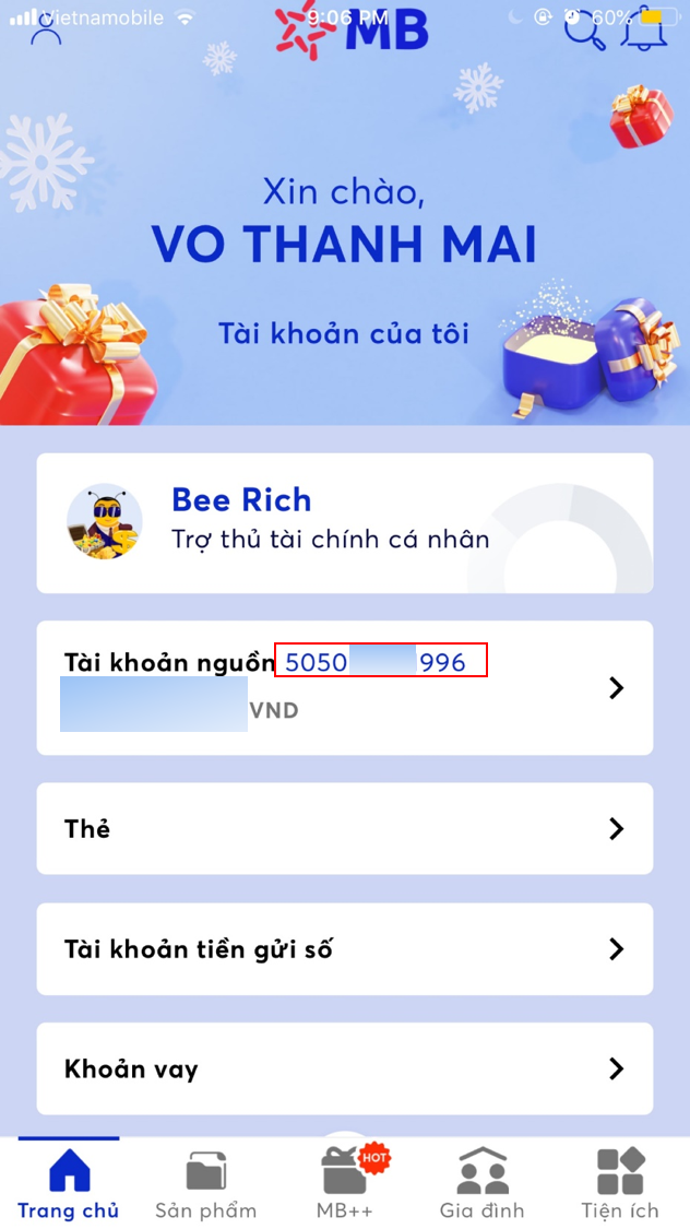 Kiểm tra tài khoản MBBank qua App MBBank