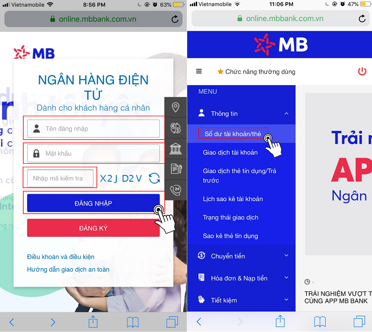 Kiểm tra tài khoản MBBank qua MB e-Banking