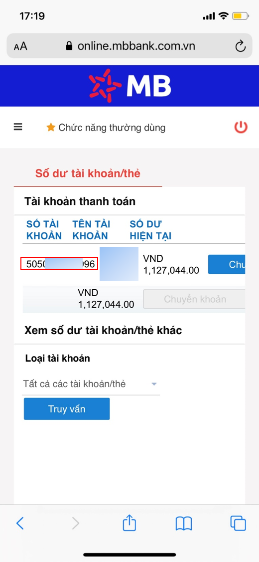 Kiểm tra tài khoản MBBank qua MB e-Banking