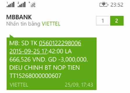 Tra cứu qua SMS Banking