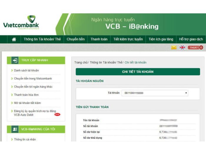 Kiểm tra số dư tài khoản trên VCB – iB@nking