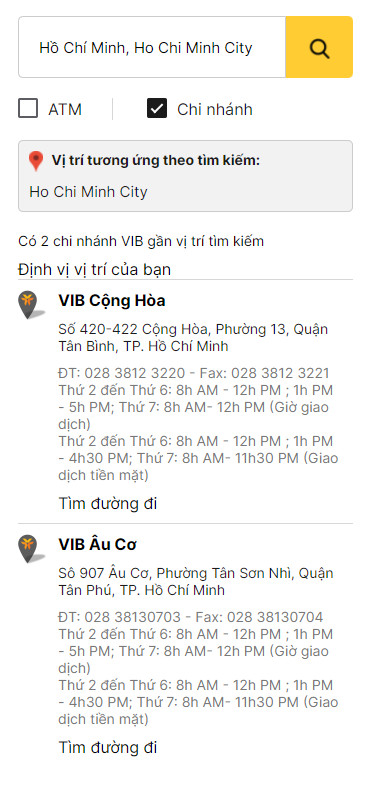 tra cứu chi nhánh/phòng giao dịch VIB