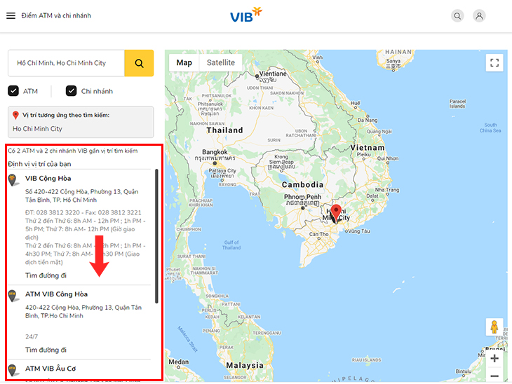tra cứu chi nhánh VIB
