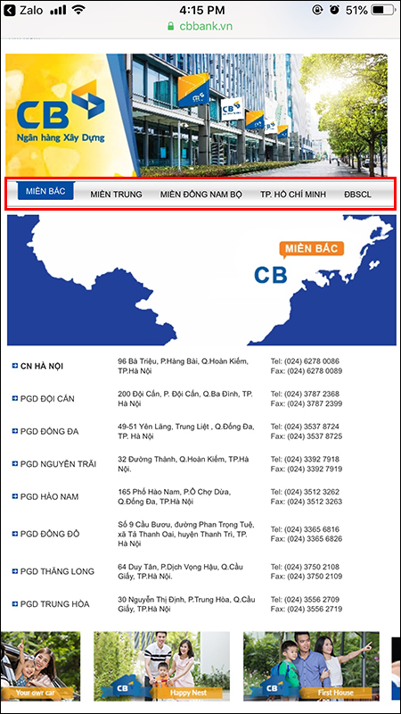 Tra cứu hệ thống chi nhánh, phòng giao dịch CBBank