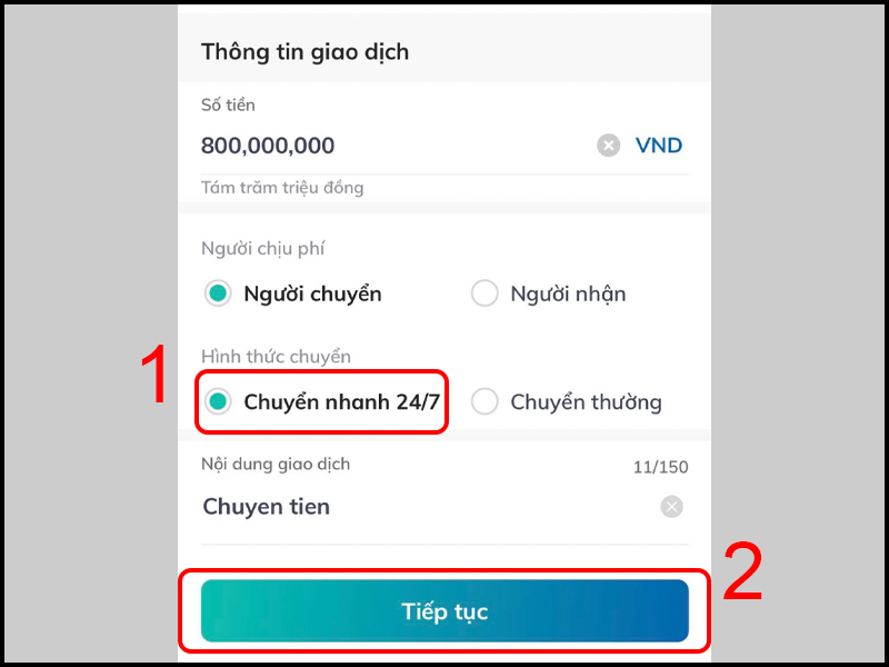 Chuyển khoản 24/7 BIDV