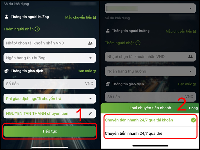 Chuyển tiền 24/7 Vietcombank