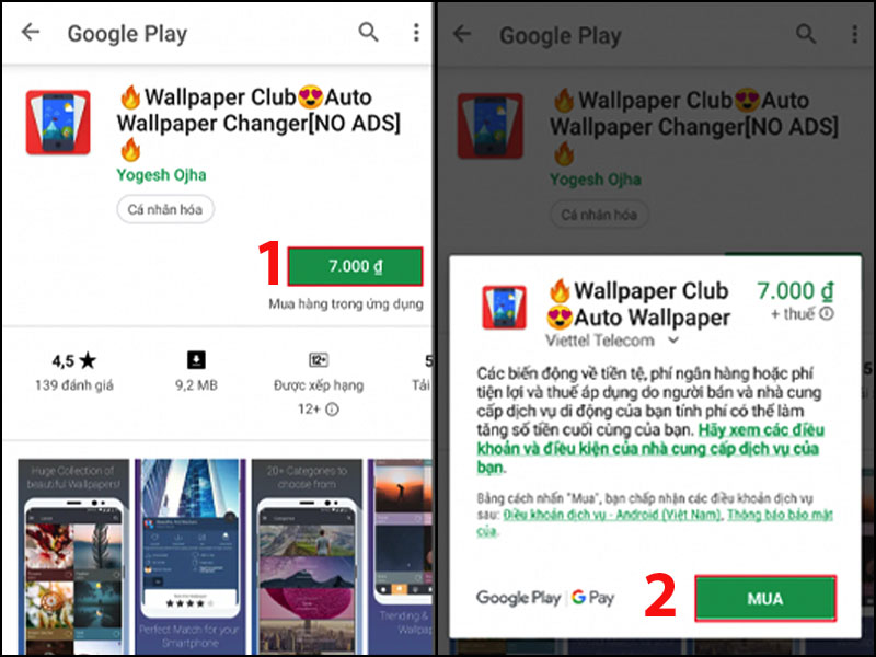 thanh toán Google Play bằng Viettel Telecom