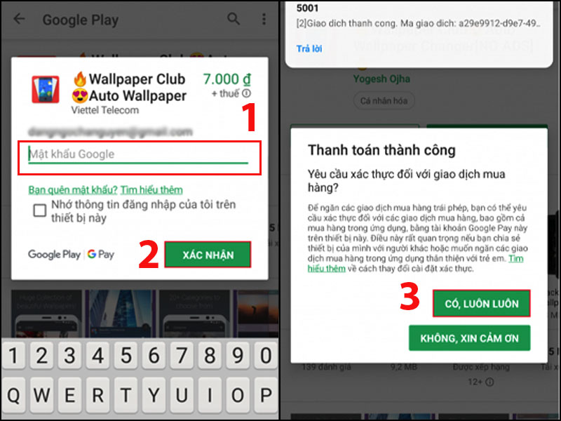 thanh toán Google Play bằng Viettel Telecom